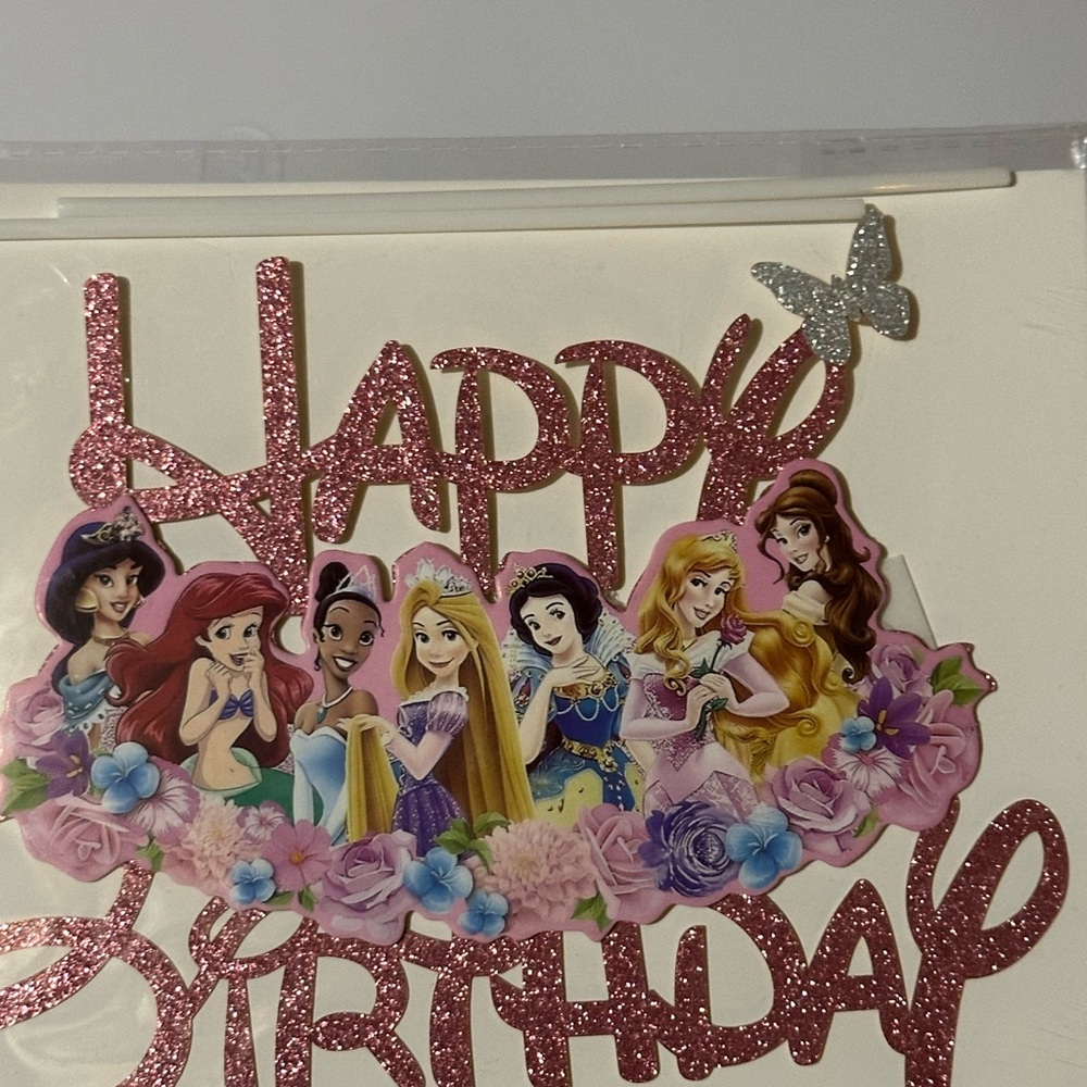 Disney Princess Pink Glitter Birthday Cake Topper - Picture 2 of 2